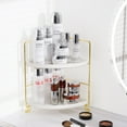 thumbnail image 3 of FSyueyun Stainless Steel 2-Tier Corner Makeup Organizer with 4 Compartments, Gold, 3 of 10