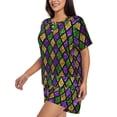 thumbnail image 2 of Fuzoiu Mardi Gras Shiny Green Purple Print Women's Short-Sleeved Pajama Set,Lounge Sleepwear Set,Womens Pajama Sets 2 Piece,Button-Up Top and Shorts with Pockets-Large, 2 of 7