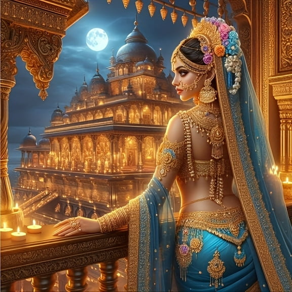 5D DIY Artificial Full Diamond Painting Set - Adult Beginner, Elegant Indian Woman, for Home Wall Decor & Gift - Perfect for Art Lovers & Adults