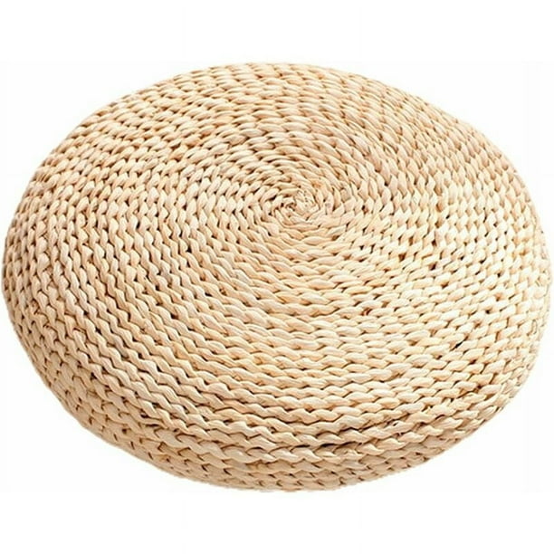 Almohada de suelo de tatami hecha a mano, cojín acolchado tejido de paja natural transpirable y ecológico, ideal para meditación de yoga y decoración del hogar, portátil y duradero, 30 cm