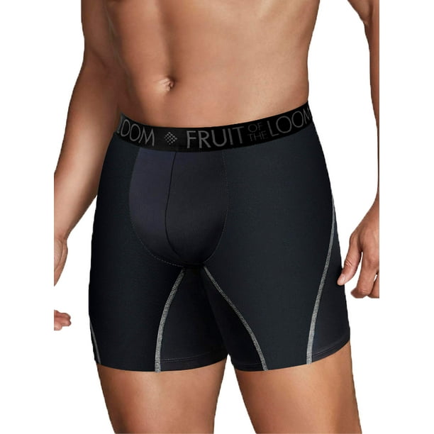 Fruit of the Loom Men's Breathable Boxer Briefs (Regular & Big Man),  Regular Leg-Performance Stretch-3 Pack-Black, Large 