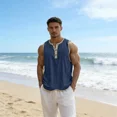 thumbnail image 5 of Chiccall Men's Linen Cotton Tank Tops Casual Vintage Sleeveless Quarter Button Crew Neck T Shirts Lightweight Colorblock Muscle Tee Army Green 3XL, 5 of 8