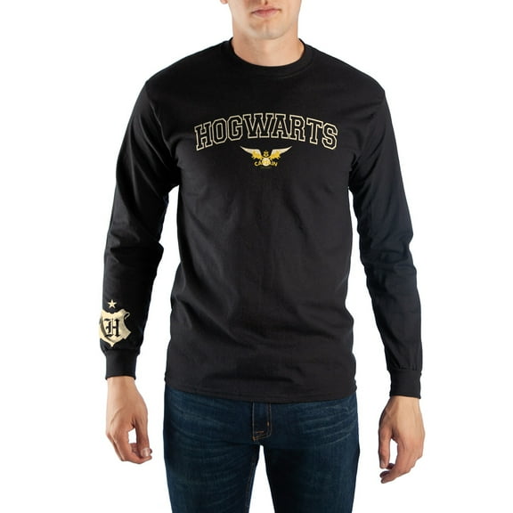 Hufflepuff Hogwarts Mens Quidditch Captain Black Long Sleeve Shirt- Medium