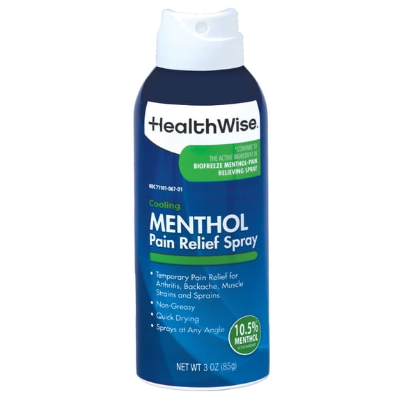 HealthWise 10.5% Menthol Pain Relief Spray | Cold Hot Sensation | 3 oz. 85 mL | Non-Greasy Formula | Immediate Penetrating Action | External Analgesic
