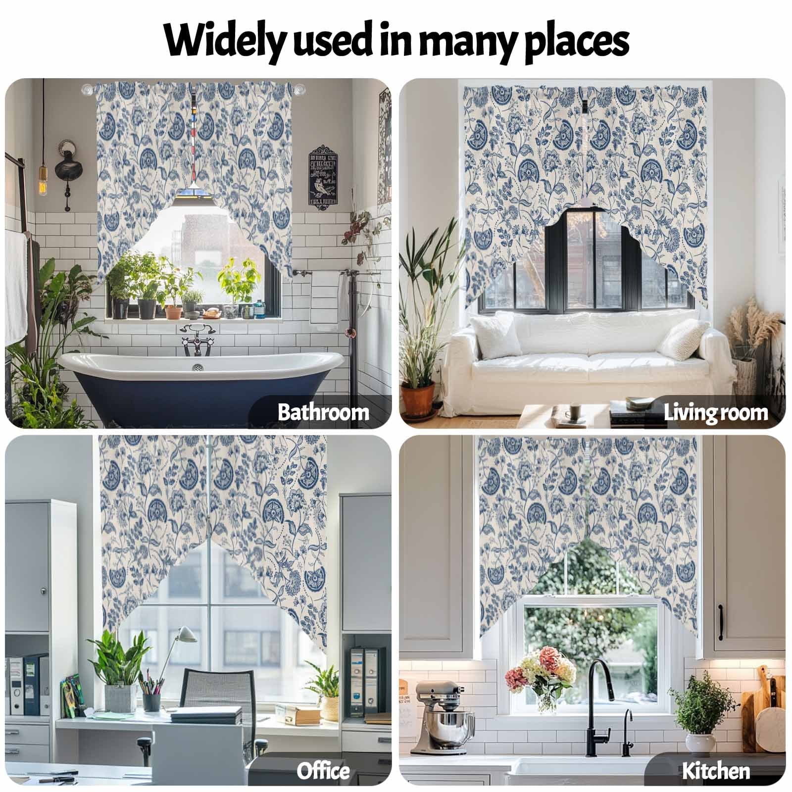 Farmhouse Navy Blue Floral Swag Valances for Windows 2 Pack Linen Boho Paisley Flower Rustic Swag Kitchen Curtains 63 Inches Long Rod Pocket Short Window Treatment for Kitchen Bathroom 36"x63"