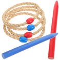 thumbnail image 1 of Multi Color Wooden Ring Toss Game with Jute Rope Rings for Family Outdoor Fun and Kids Play, 1 of 9
