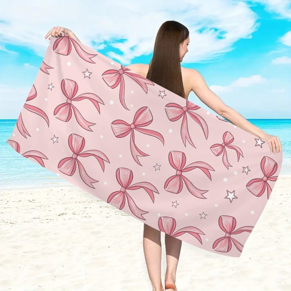 Bcylexb Bow Beach Towels for Girl, 30"x 60" Microfiber Summer Beach Pool Towels Sand Free Quick Dry Bath Towels for Travel Swimming Camping Party Gift for Women