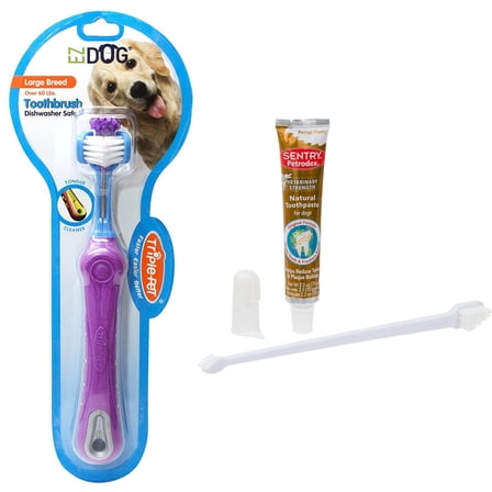Sentry petrodex vs natural dental care kit dog peanut toothpaste, 2.5 ounce   Triple pet ez dog three sided toothbrush for dogs, large breeds