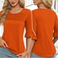thumbnail image 2 of aidice Shirts for Women Casual Round Neck 3/4 Length Sleeve Ruched Comfy Fitting Solid Color Tee Shirts, 2 of 5