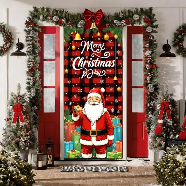 Herunwer Christmas Door Cover - Santa Claus Holiday Banner for Party Decoration
