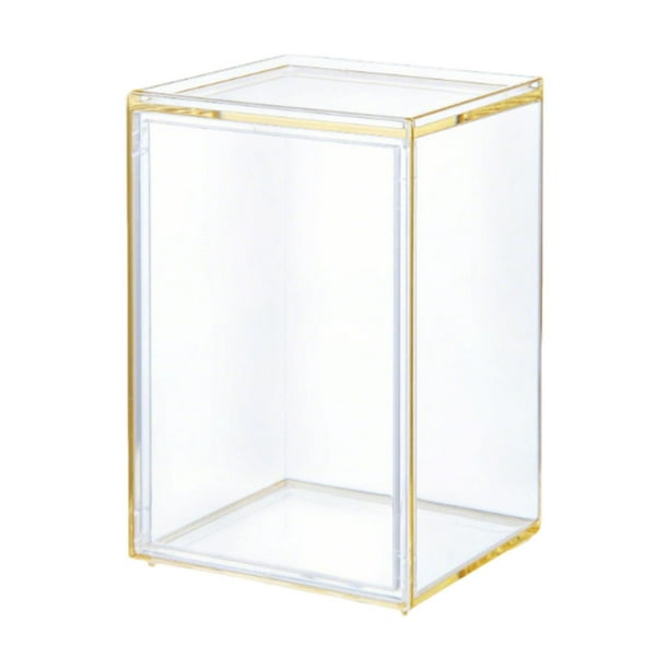 Vitrina de acrílico transparente para muñecas con tapa decorativa. Amarillo
