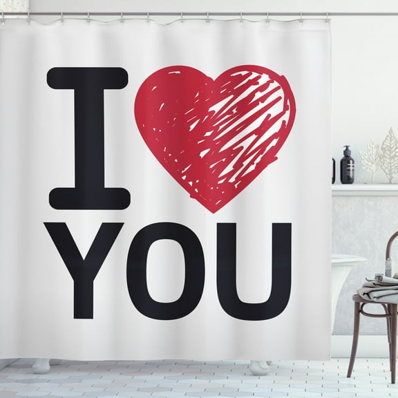 Ambesonne I Love You Shower Curtain, Simple Calligraphy, 69"Wx75"L, Red Charcoal Grey