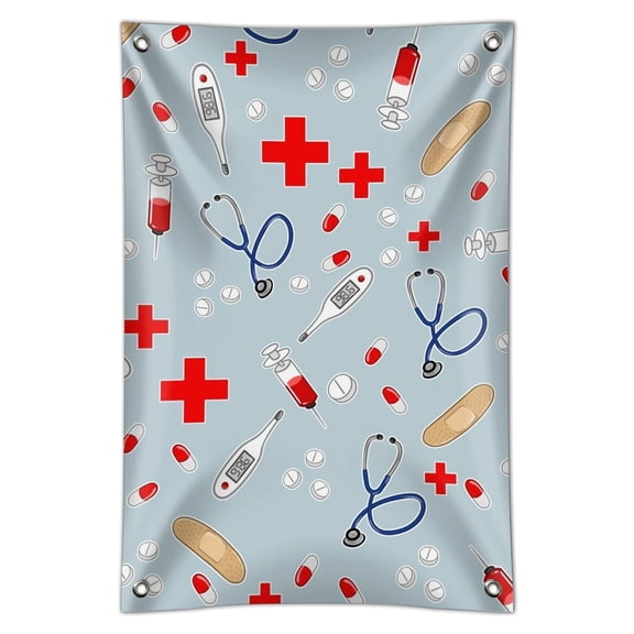 Nurse Doctor Pattern Healthcare Stethoscope Thermometer Home Business Office Sign