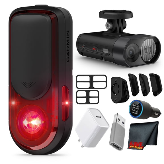 Garmin Varia RearVue 820 Bike Radar Tail Light Bundle with Mount Charging Cable and Safety Accessories for Rear-View Vehicle Detection   Varia Vue Cycling Headlight and 4k Camera