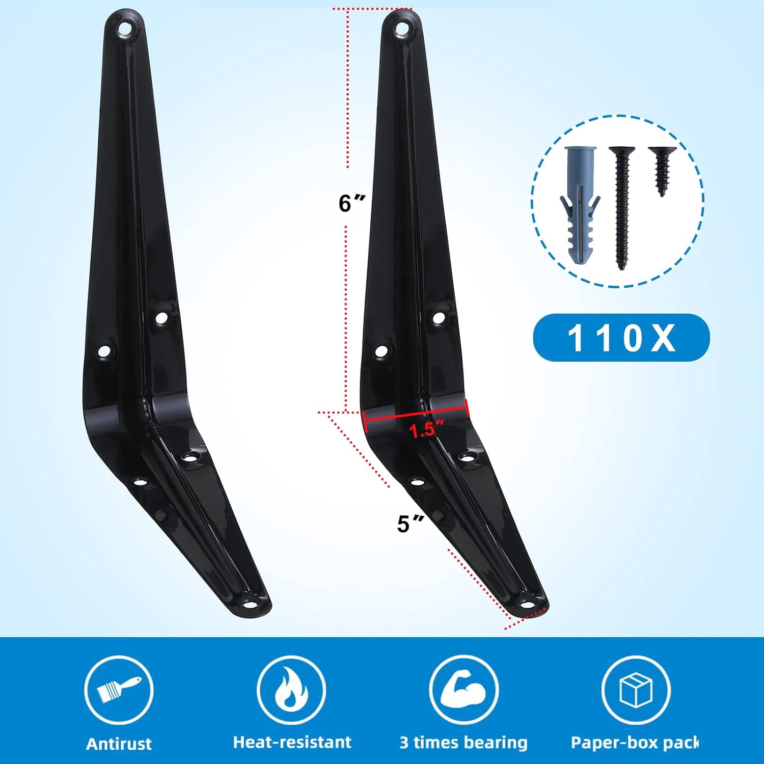 18 Pack Shelf Bracket 6 Inch ,Heavy Duty Shelf Brackets,Floating Shelf Bracket L Brackets,Metal Shelf Brackets for Wall, 6”L x 5”H x1.5”W