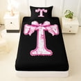thumbnail image 4 of Erosebridal Floral Bow Letter T Twin Sheet Sets for Girls, Pink Initial Ribbon Bedding, 3pcs, 4 of 6