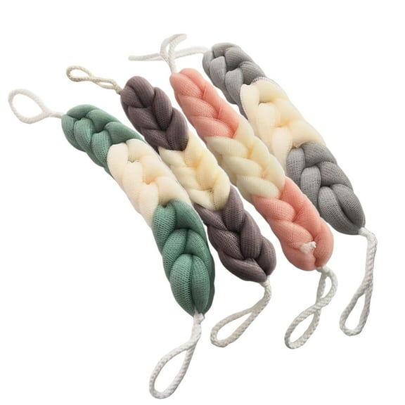4 Packs Long Stretch Back Sponge with Rope Handles Back Scrubber Bath Shower Mesh Sponge Exfoliating Body Scrub Stretch Braided Loofah for Men and Women (B-1 Grey 1 Green 1 Pink 1 Coffee)