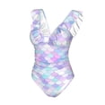 thumbnail image 4 of Yiaed Rainbow Scales Print Women's Ruffled One Piece Swimsuit V Neck Swimwear Slimming Monokini for Woman-Large, 4 of 8