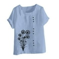 thumbnail image 4 of iHengLiXing Plus Size Womens Tops Dressy Casual Women Casual And Linen Round-Neck Top Printed Short Sleeve Button T-shirt Blouse Blue XXL, 4 of 4