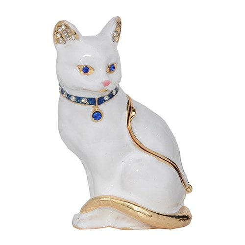 Jiaheyou Jewelry Organizer Ring Holder Cat Trinket & Jewelry Box Miniature Cat Figurine Cat Themed Gifts for Cat Lover (White)