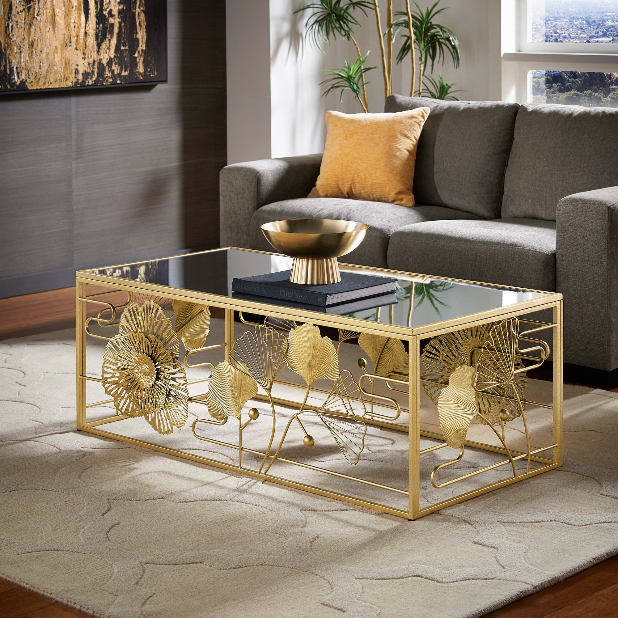 SAFAVIEH Rosalia 18 in. H Butterfly Coffee Table, Gold/Clear