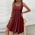 thumbnail image 5 of LWavelet Women's Plus Size Sleeveless Swing Dress Pleated Bodice Casual Loose Fit Midi Dress Wine 3XL, 5 of 5