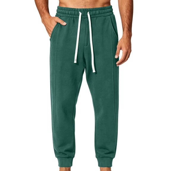 Amkhujs Fall Pants for Men Everyday Running Drawstring Sweatpants with Pockets Trendy Solid Ankle Length Joggers