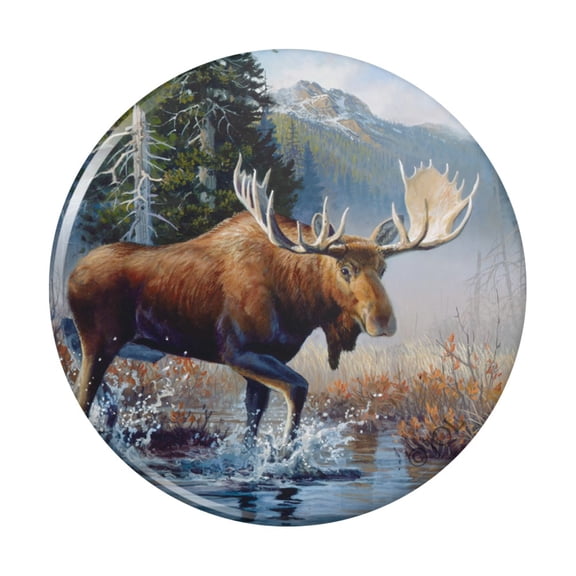 Moose in the River Forest Woods Wilderness Kitchen Refrigerator Locker Button Magnet