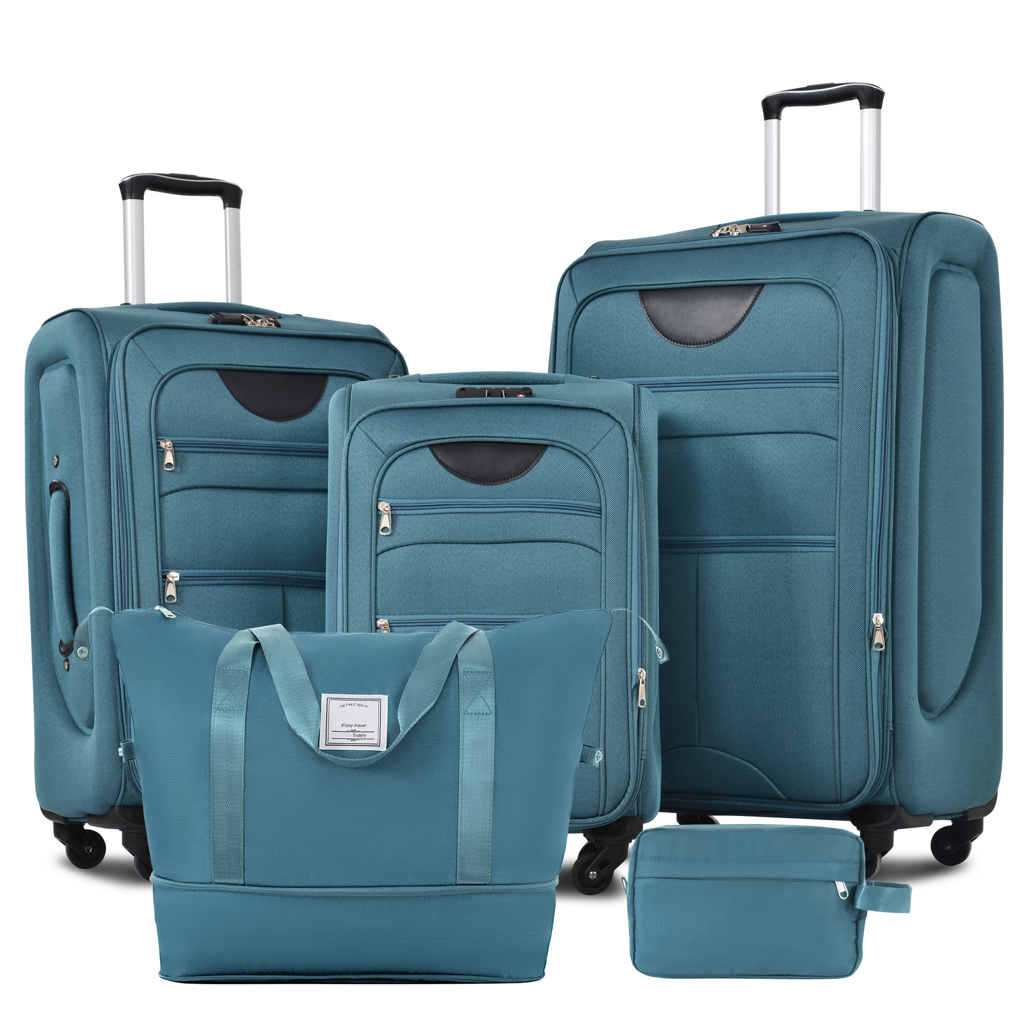 EUROCO 5 Piece Softside Luggage Set,Expandable Suitcase Set with Duffel Bag,TSA Lock and Spinner Wheels,Lightweight Suitcase for Men Women,Green