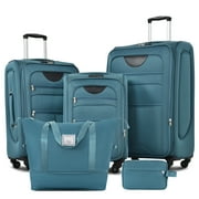 EUROCO 5 Piece Softside Luggage Set,Expandable Suitcase Set with Duffel Bag,TSA Lock and Spinner Wheels,Lightweight Suitcase for Men Women,Green
