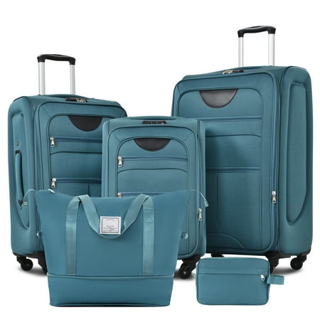EUROCO 5 Piece Softside Luggage Set,Expandable Suitcase Set with Duffel Bag,TSA Lock and Spinner Wheels,Lightweight Suitcase for Men Women,Green