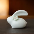 thumbnail image 4 of Set of Mini Ceramic Rabbit Figurines, Easter Bunny Figurine Decorations, Spring Rabbit Ornament with Flowers, Porcelain Easter Bunny Decorations for Home, Tabletop Ornament, Tea Ceremony Pet, 4 of 4