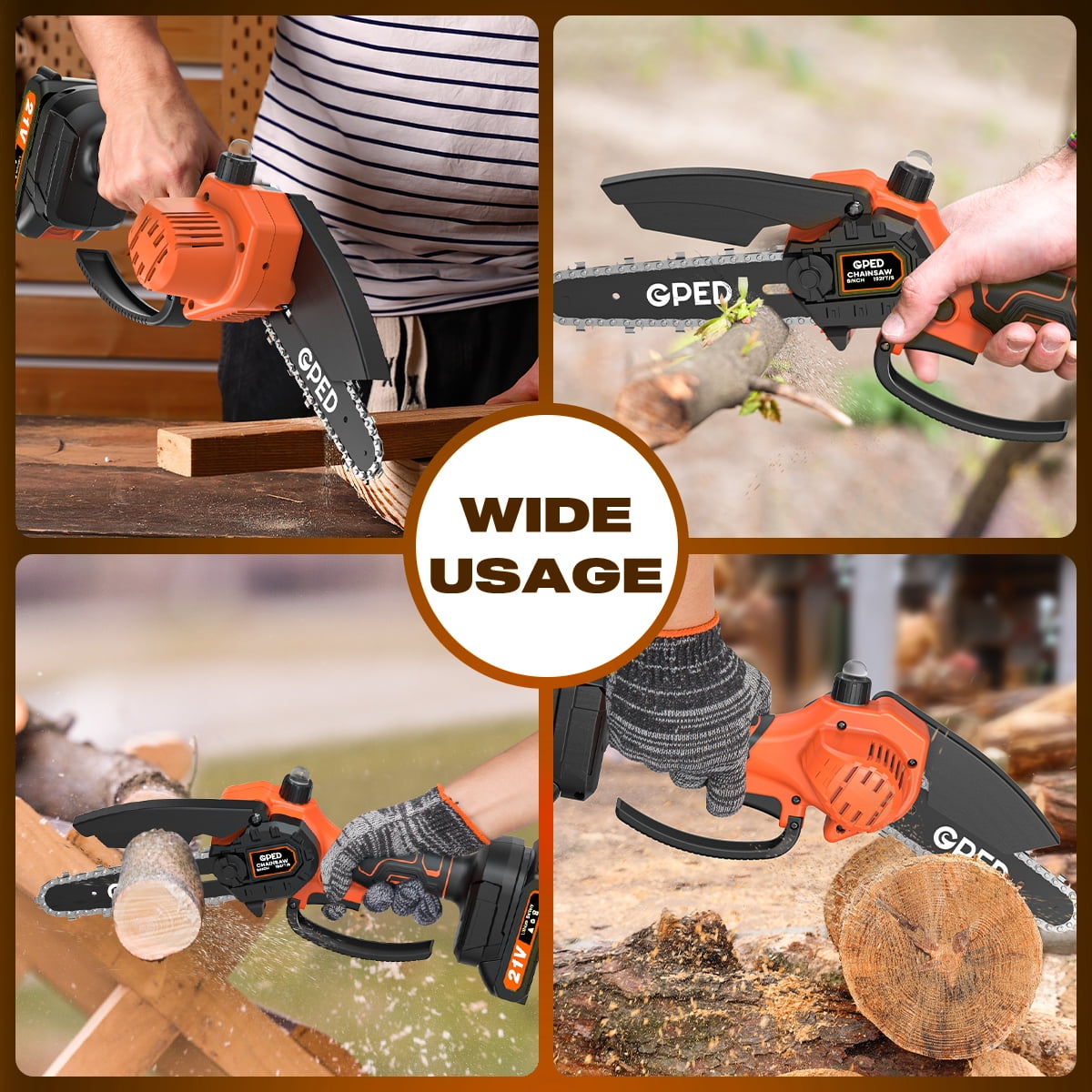 GPED 6 Inch Mini Chainsaw Cordless with 2 Batteries, Automatic Oiler Portable Electric Chain Saw, Hand Saw for Wood/Trees Cutting, Household and Garden, Father's Day Gift for Men Dad Husband, Orange