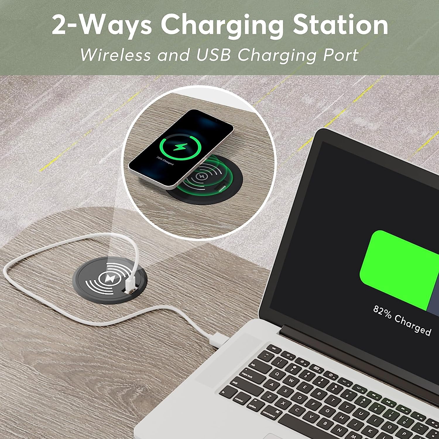 Tribesigns Portable Desk with Wireless Charging Station, Height Adjustable Side Table for Sofa Couch Bed Grey