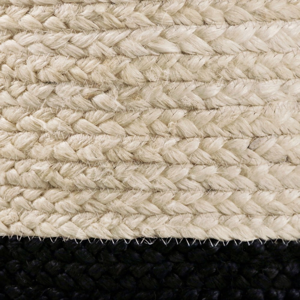 LR Home Woven Round Jute 19" Storage Basket with Handles, Black/White Stripe