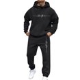 thumbnail image 3 of NEW YORK Men's Winter 2-Piece Sweatsuit, Solid Color Casual Sports Hoodie and Jogger Pants, Warm Fleece Lounge Set For Cold Weather Indoor Outdoor,Black,L, 3 of 6
