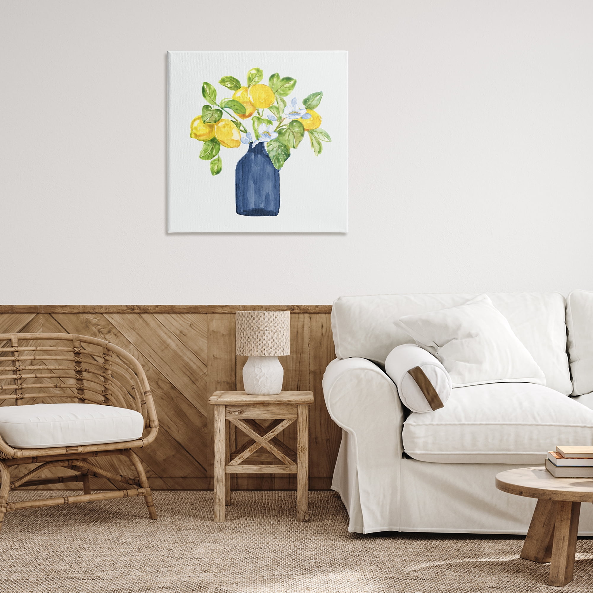 Stupell Industries Lemon Branches in Blue Food & Beverage Painting Wrapped Canvas Art Print Wall Art, 30 x 30
