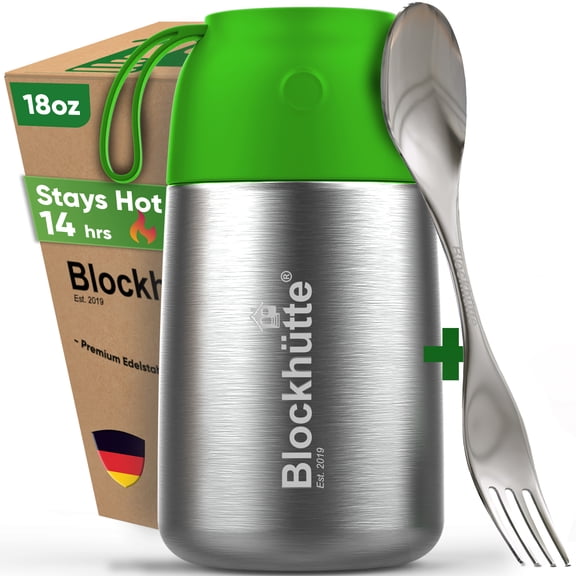 Blockhütte Small Thermos for Hot Food, Insulated Food Jar for Kids, 18 oz, Bright Green