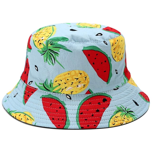 Bonnet de Pêcheur à Motif Banane à Imprimé Fruits Bonnet Empaquetable Réversible d'Été
