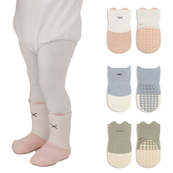 LYMAYTER 1 Pair Infant Learning Walk Socks - Soft Cotton Non-Slip Design for Boys Girls & Toddlers 0-8Y