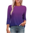 thumbnail image 1 of Plebaso T-Shirts à Manches 3/4 Col Rond pour Femmes Tee-Shirts Décontractés Amples Blouses Dégradées pour S-5TG, 1 of 6