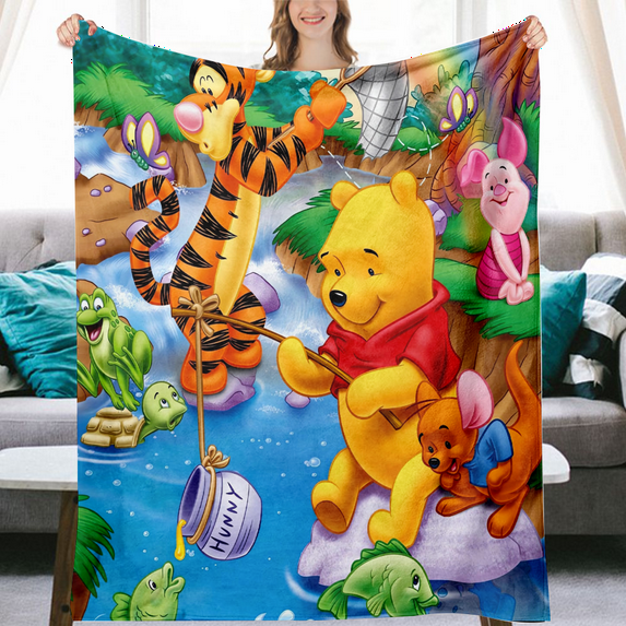 Winnie the Pooh Blanket Creative Warm Cartoons Art Bed Throws Blanket for Young People for Home Sofa ,4 Size