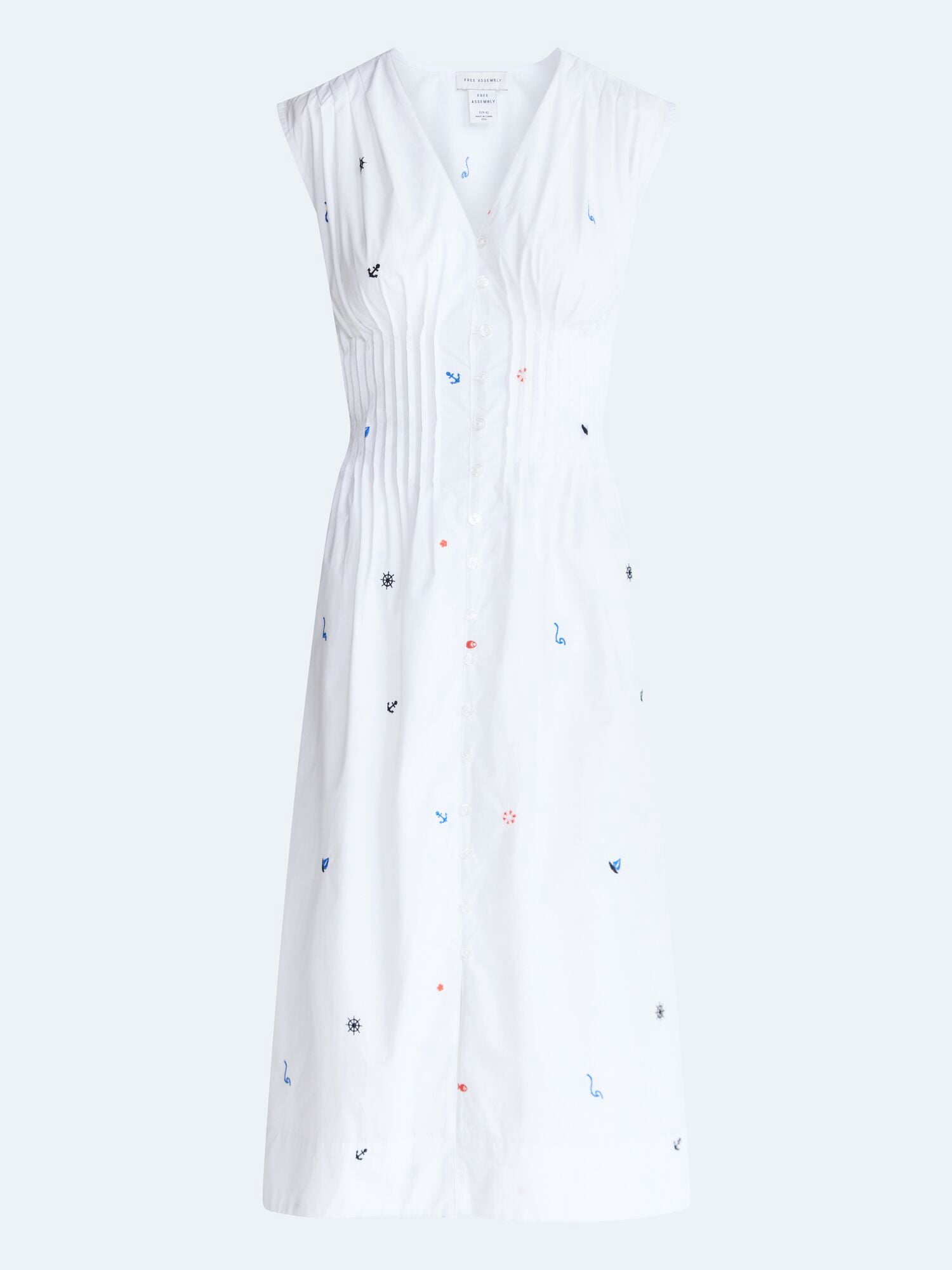 Free Assembly Women's Sleeveless Embroidered Cotton V-Neck Midi Dress, Sizes XS-XXL
