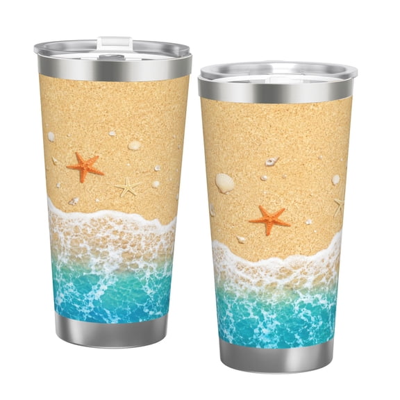 20oz Beach Ocean Tumbler with Handle and Straw Stainless Steel Insulated Travel Coffee Cup Summer Vacation Gift with Double Silver Rim