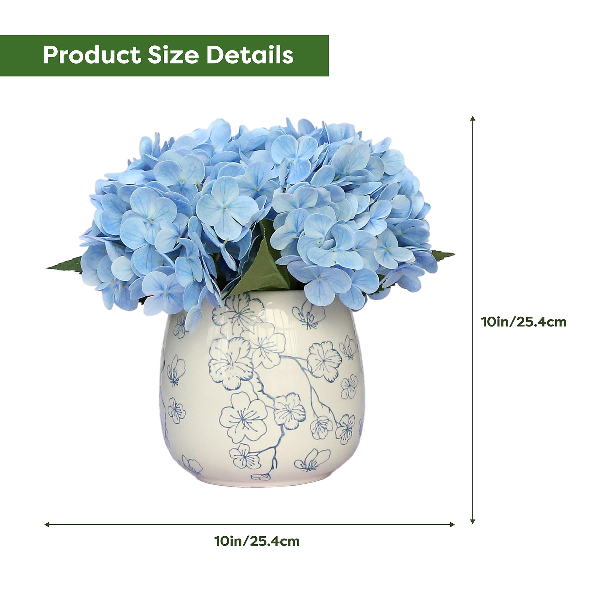My Texas House Faux Hydrangeas in Blue and White Floral Vase, 9.5