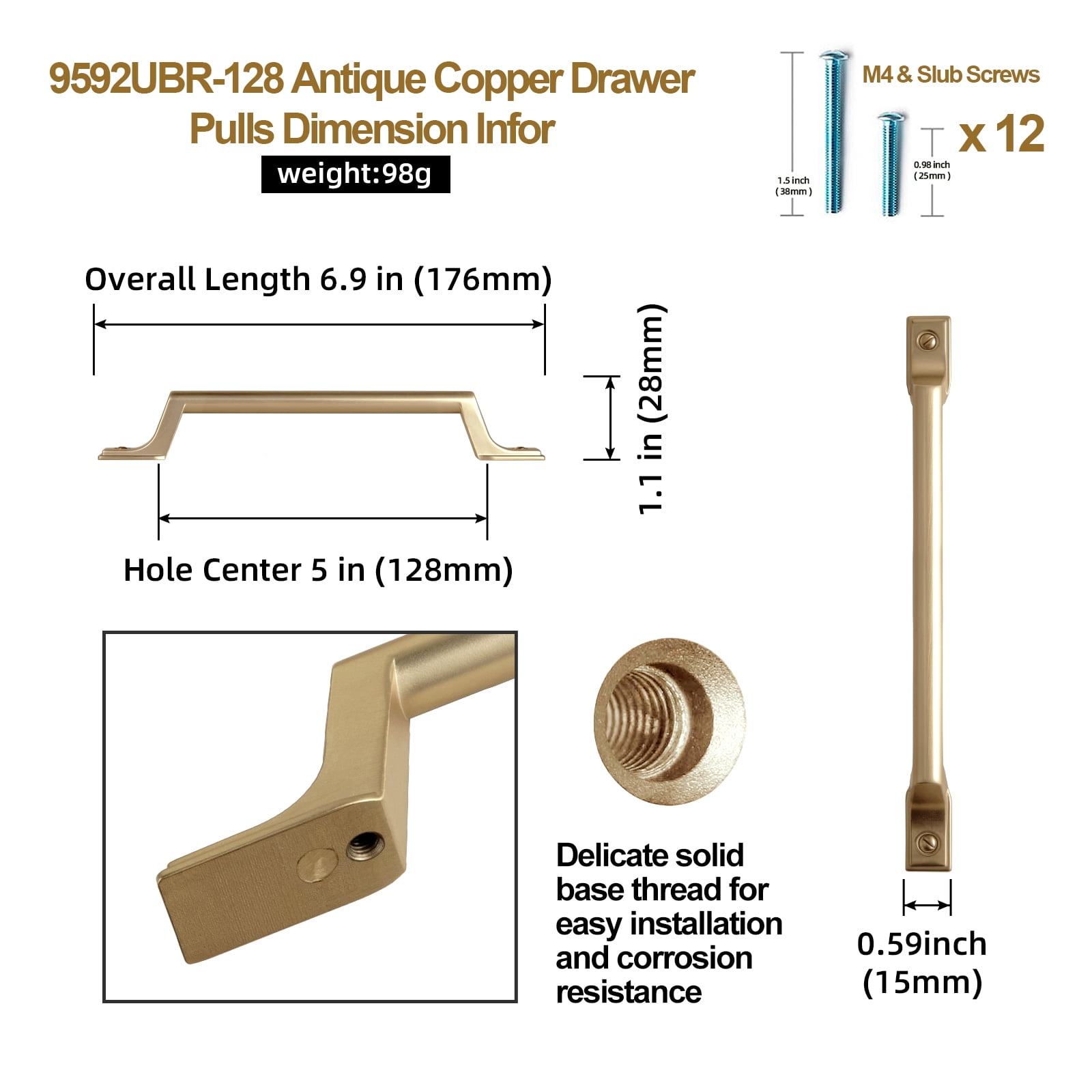 Goo-Ki 6 Pack Champagne Bronze Drawer Pulls Cabinet Hardware, 5"(96mm) Hole Center Zinc Alloy Cabinet Dresser Handles for Bar Cupboard Closet Wardrobe