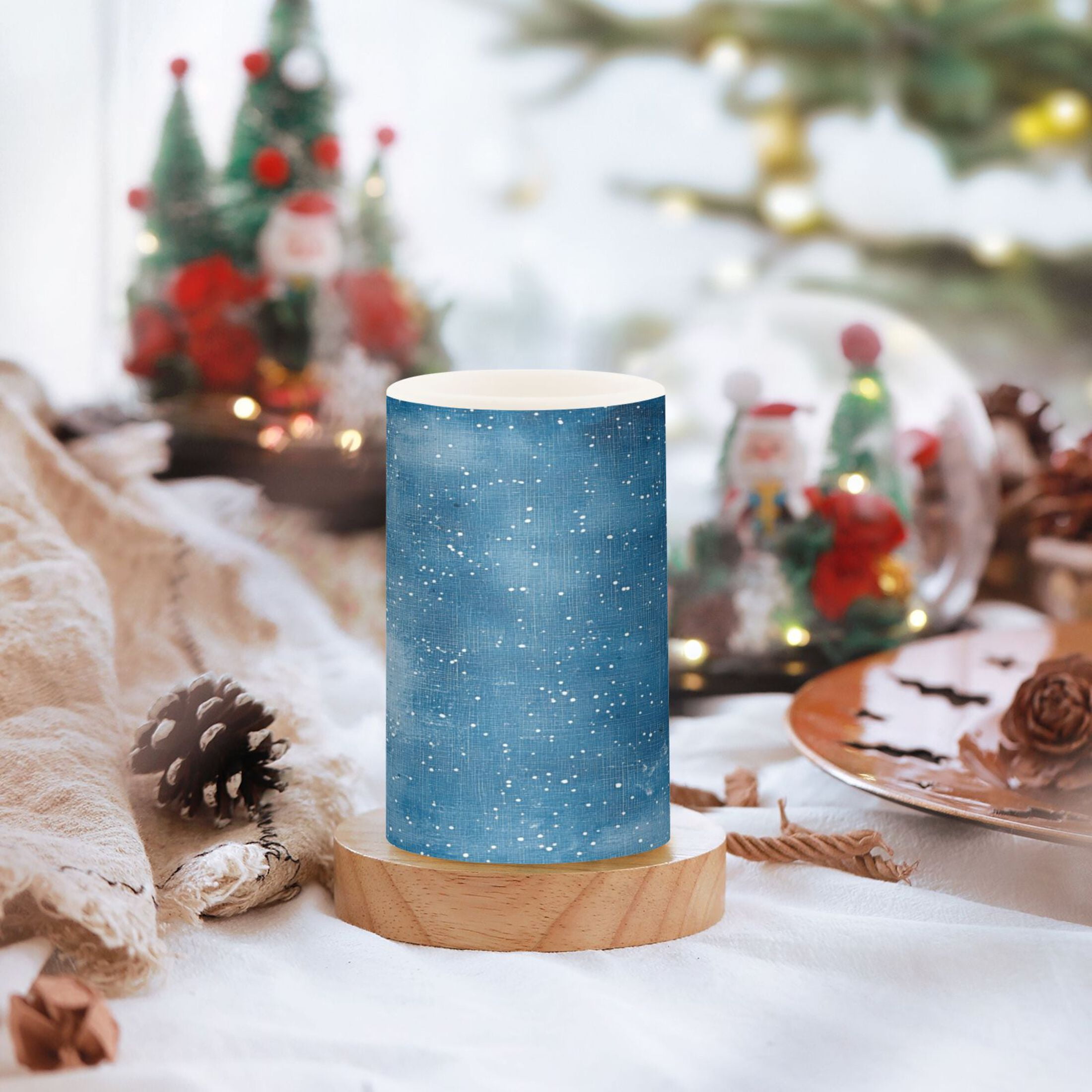 Electronic Candle Light Combination 3x5In, 3x4In Flameless Candle Plastic Festive Decoration Party Christmas Decoration Pretty Beautiful Blue