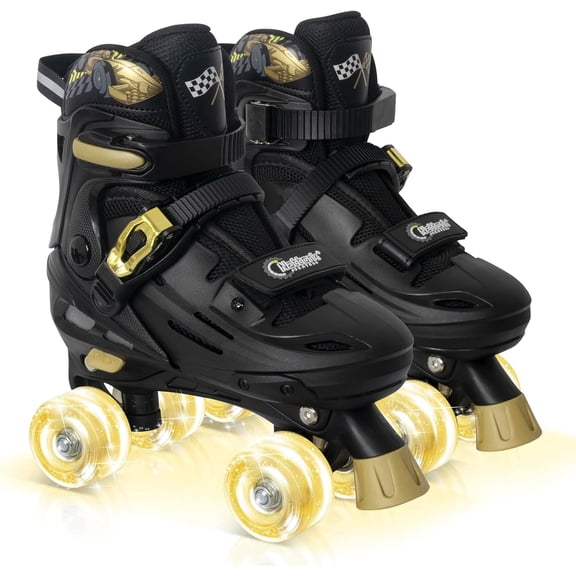 Roller Skates Adjustable for Kids Boys Girls Teen Age 4-16,Cool Racing Car Indoor Outdoor Gift Golden