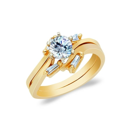 14K Yellow Solid Gold 1 Ct. Round Cut Cubic Zirconia CZ Wedding Ring Set - size 6
