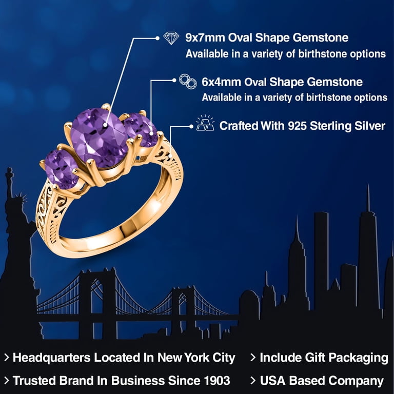 Gem Stone King 18K Yellow Gold Plated Silver 9X7MM Oval Gemstone Birthstone Solitaire Engagement Ring Wedding Engagement Anniversary Promise Ring For Women Available In Size 5 6 7  3868237